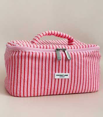 Coconut Lane Pink Cherry Stripes Travel Towelling Makeup Bag