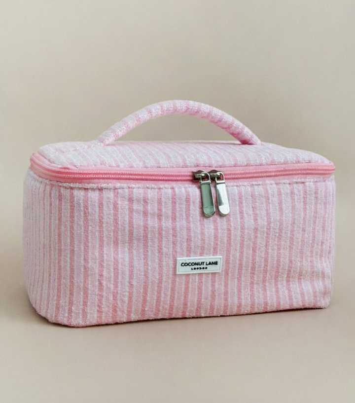 Coconut Lane Pink Stripe Travel Toweling Makeup Bag