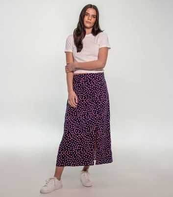 Sunshine Soul Navy Abstract Spot Split Midi Skirt
