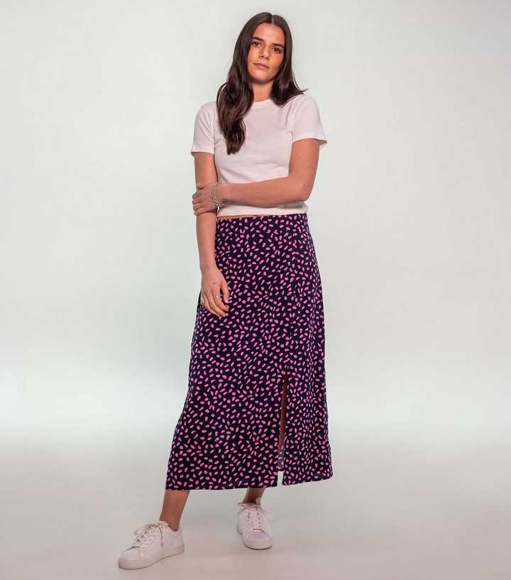 Sunshine Soul Navy Abstract Spot Split Midi Skirt
