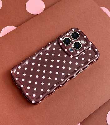 Coconut Lane Dark Brown & Cream Polka Dot Wavy Phone Case