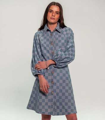 Sunshine Soul Blue Check Textured Button Denim Mini Dress