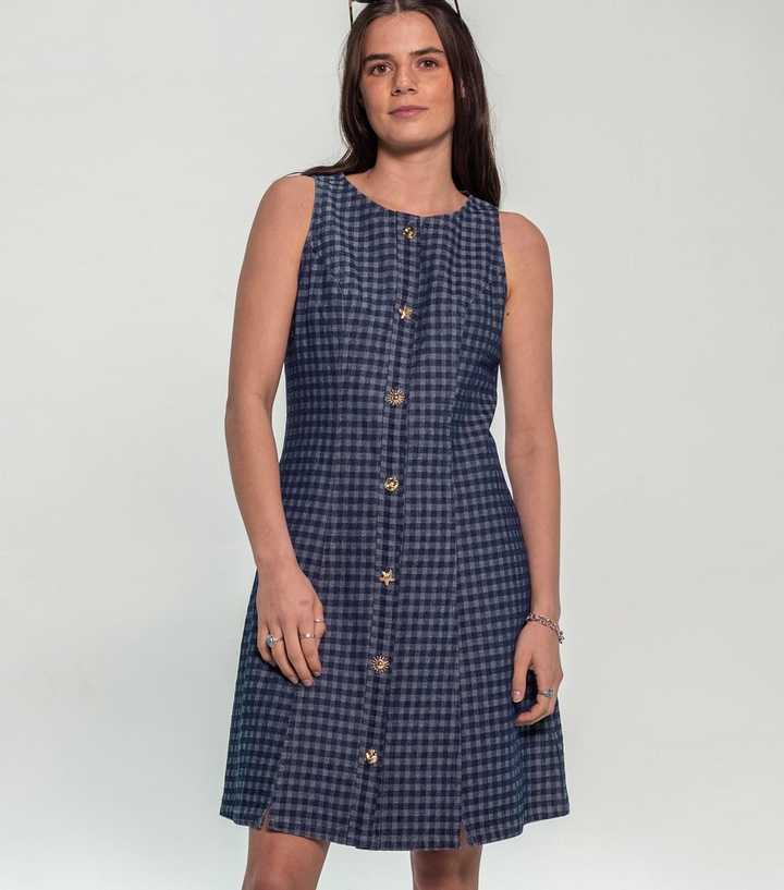 Sunshine Soul Blue Gingham Denim Sleeveless Mini Dress