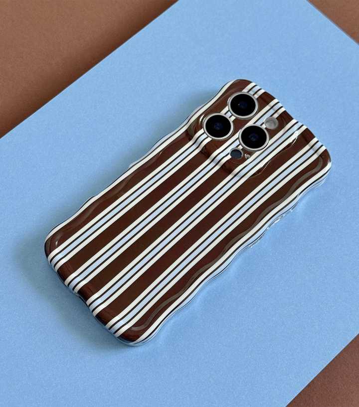 Coconut Lane Brown & Blue Striped Wavy Phone Case