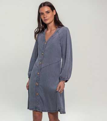 Sunshine Soul Light Blue Textured Button Denim Mini Dress