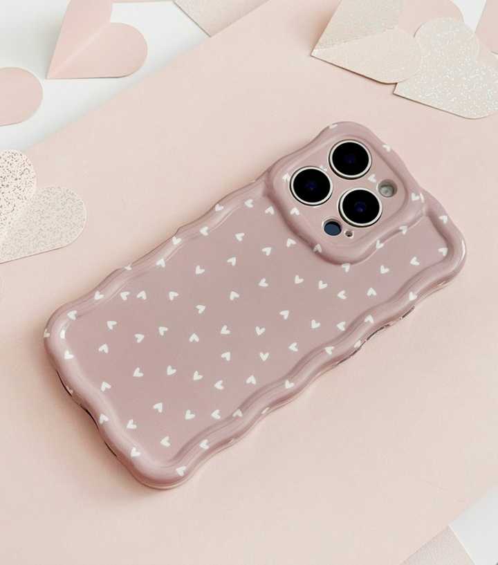 Coconut Lane Light Pink Stone Mini Hearts Wavy Phone Case