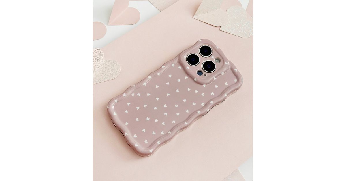 Coconut Lane Light Pink Stone Mini Hearts Wavy Phone Case | New Look Coconut Lane Light Pink Stone Mini Hearts Wavy Phone Case | New Look