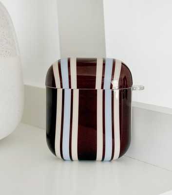 Coconut Lane Brown & Blue Striped Airpods Case