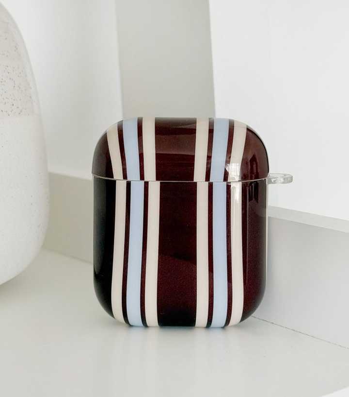 Coconut Lane Brown & Blue Striped Airpods Case