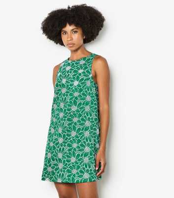 Apricot Green Sunflower Embroidery Mini Shift Dress