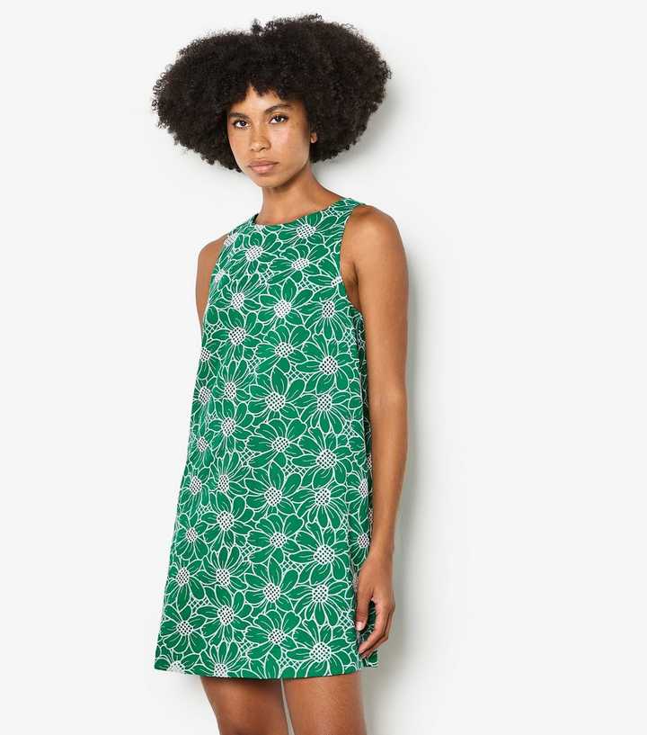 Apricot Green Sunflower Embroidery Mini Shift Dress