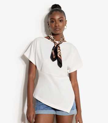 Apricot White Cotton Asymmetric Gathered Side T-Shirt