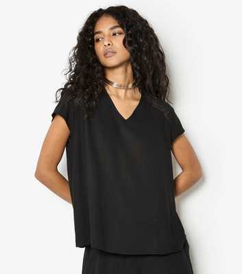 Apricot Black Lace V Neck Top