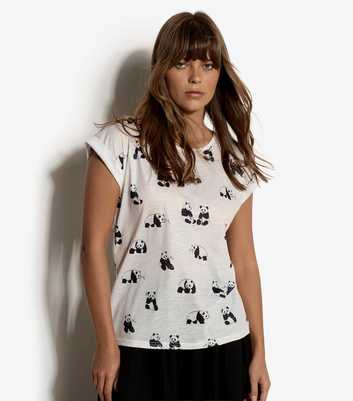 Apricot White Jersey Panda Print T-Shirt