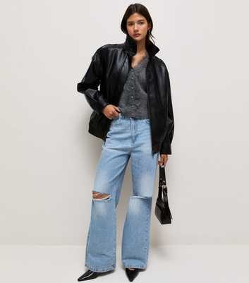 Blue Denim Ripped Knee Wide Leg Adalae Jeans