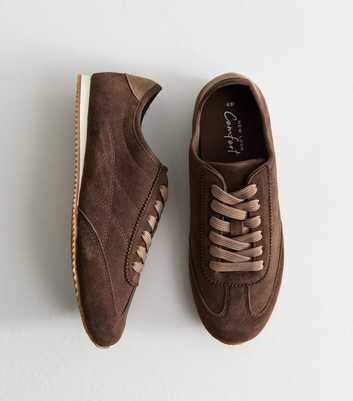 Dark Brown Faux Suede Lace Up Low Top Trainers