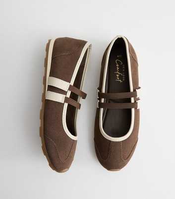 Brown Faux Suede Mary Jane Sneakerina Ballet Trainers