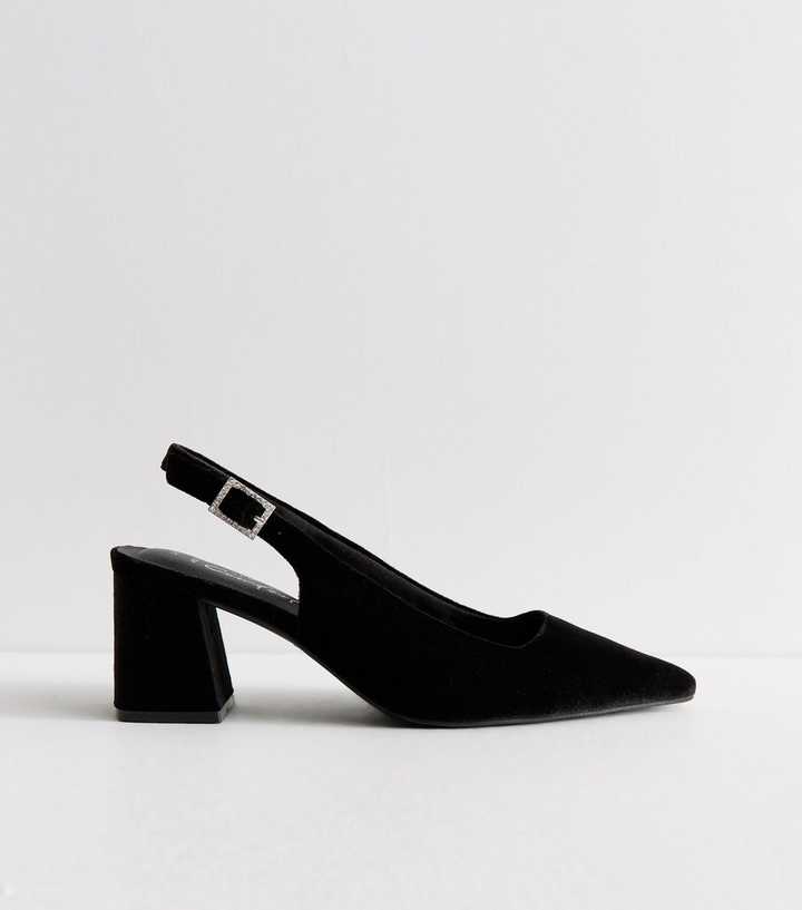 Wide Fit Black Velvet Slingback Strap Pumps