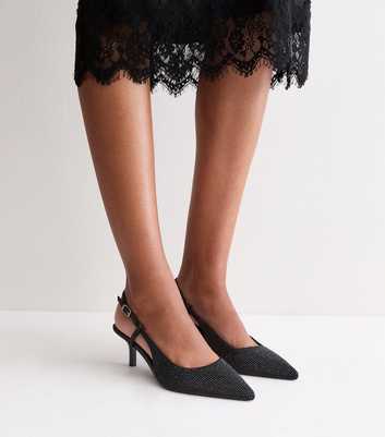 Black Embellished Slingback Kitten heels