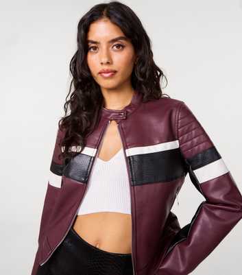 Pink Vanilla Dark Burgundy Faux Leather Motocross Racing Jacket