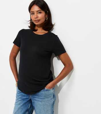 Maternity Black Cotton Short Sleeve Relaxed T-Shirt