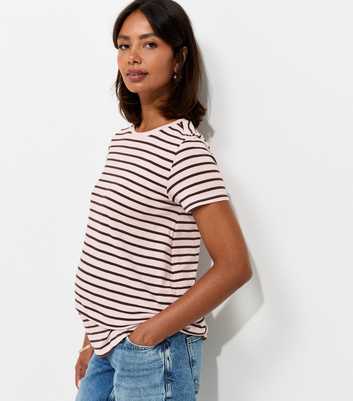 Maternity Pink Cotton Rich Striped Relaxed T-Shirt