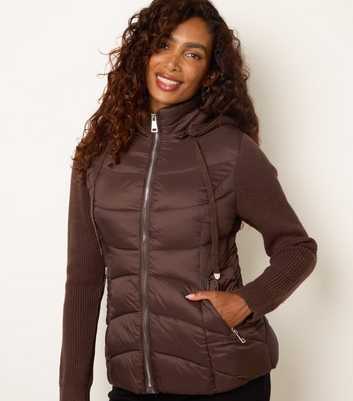 Blue Vanilla Dark Brown Knitted Sleeve Puffer Jacket