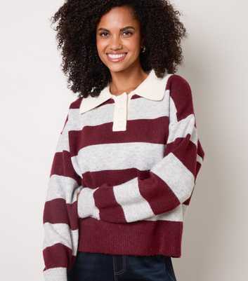 Blue Vanilla Dark Burgundy Striped Knitted Polo Jumper