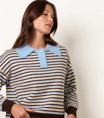 Blue Vanilla Dark Brown Striped Knit Polo Jumper