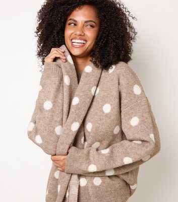 Blue Vanilla Light Brown Polka Dot Knitted Jumper with Scarf