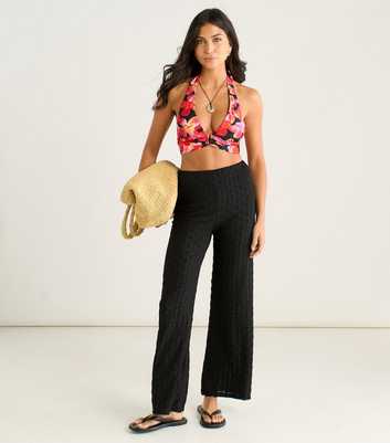 Gini London Black Textured Beach Wide Leg Trousers