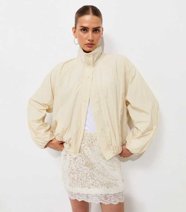 Cream Button Up Oversized Windbreaker Jacket