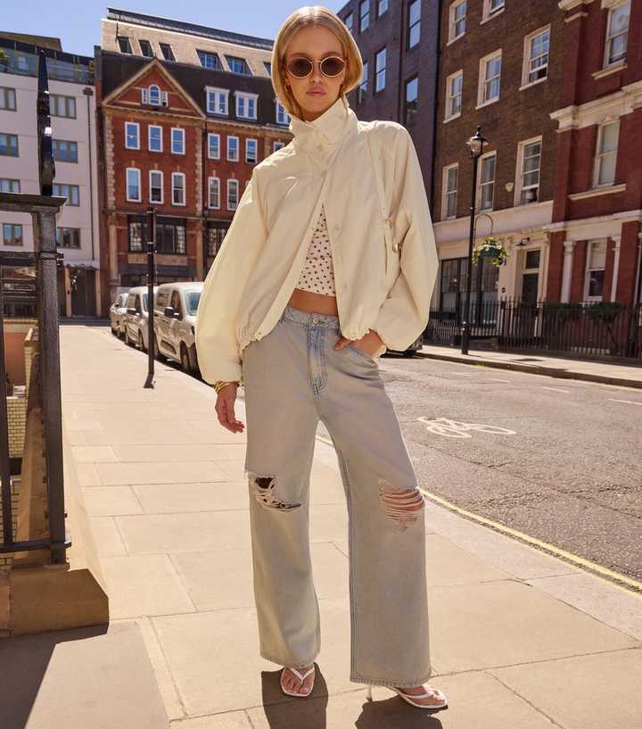 Cream Button Up Oversized Windbreaker Jacket