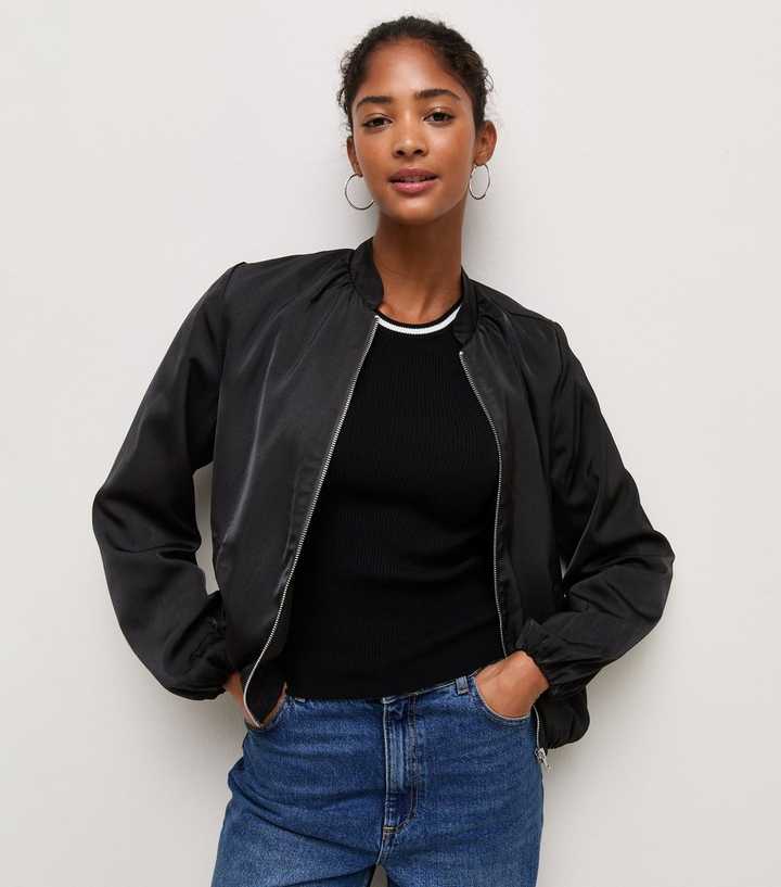Black Satin Bomber Jacket