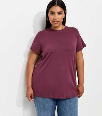 Curves Dark Burgundy Cotton Relaxed Fit T-Shirt