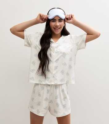 Girls White Dragon Print Shirt and Shorts Pyjama Set