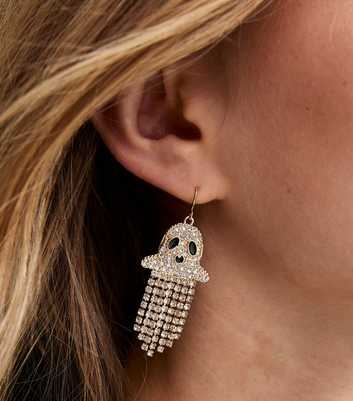Gold Tone Halloween Ghost Tassel Drop Earrings