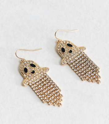 Gold Tone Halloween Ghost Tassel Drop Earrings