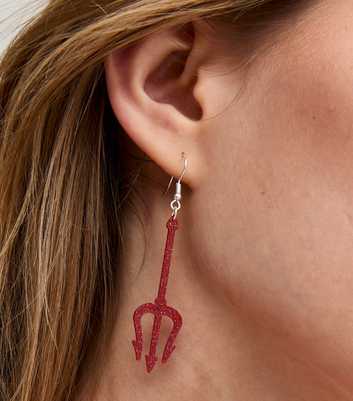 Bright Red Glitter Halloween Fork Earrings