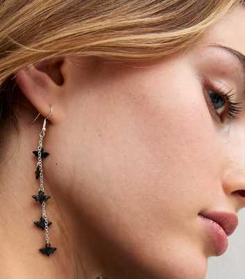Silver Tone Halloween Bat Charm Drop Earrings
