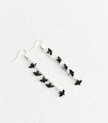 Silver Tone Halloween Bat Charm Drop Earrings