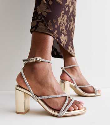 Extra Wide Fit Gold Embellished Block Heels