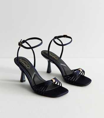 Navy Satin Multi Strap Stiletto Heel Sandals