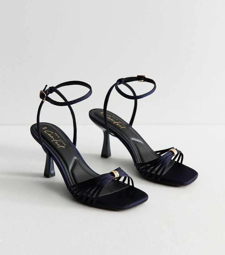 Navy Satin Multi Strap Stiletto Heel Sandals
