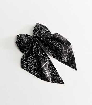 Black Halloween Spider Web Satin Bow Hair Slide