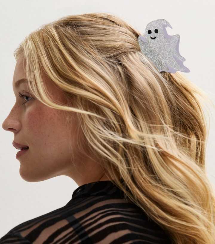 Silver Glittery Halloween Ghost Hair Claw Clip