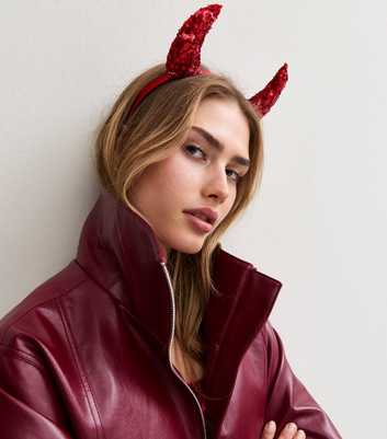 Bright Red Halloween Sequin Embellished Devil Horns Headband
