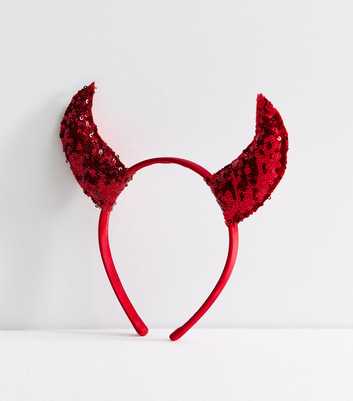 Bright Red Halloween Sequin Embellished Devil Horns Headband