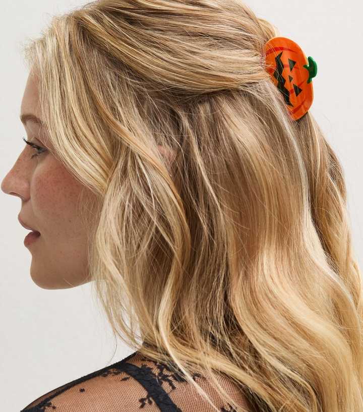 Orange Halloween Pumpkin Hair Claw Clip