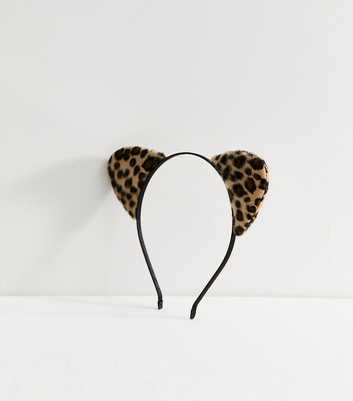 Brown Faux Fur Leopard Cat Ears Headband
